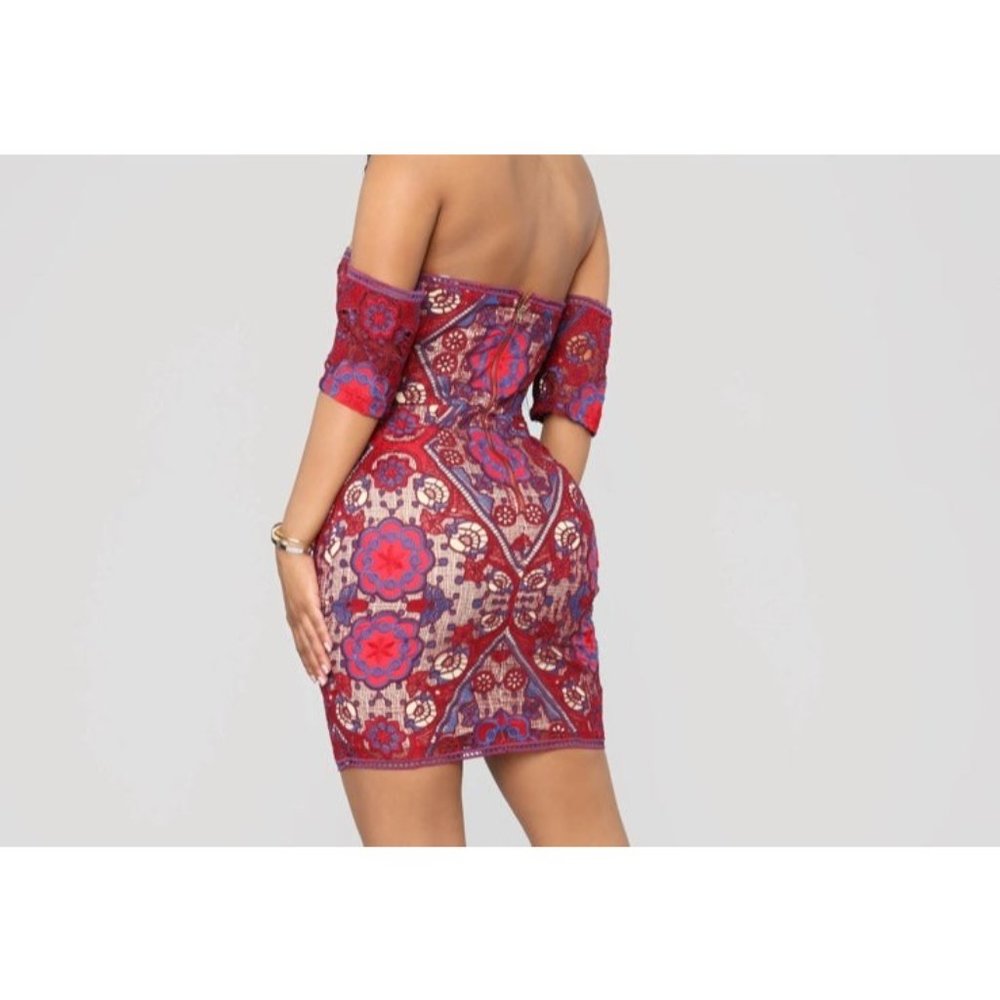 Dress red blue wine off the shoulder Crochet Lace Mini Dress - Picture 8 of 9